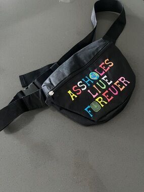 Black Crossbody Waist Bag with Multicolor Lettering